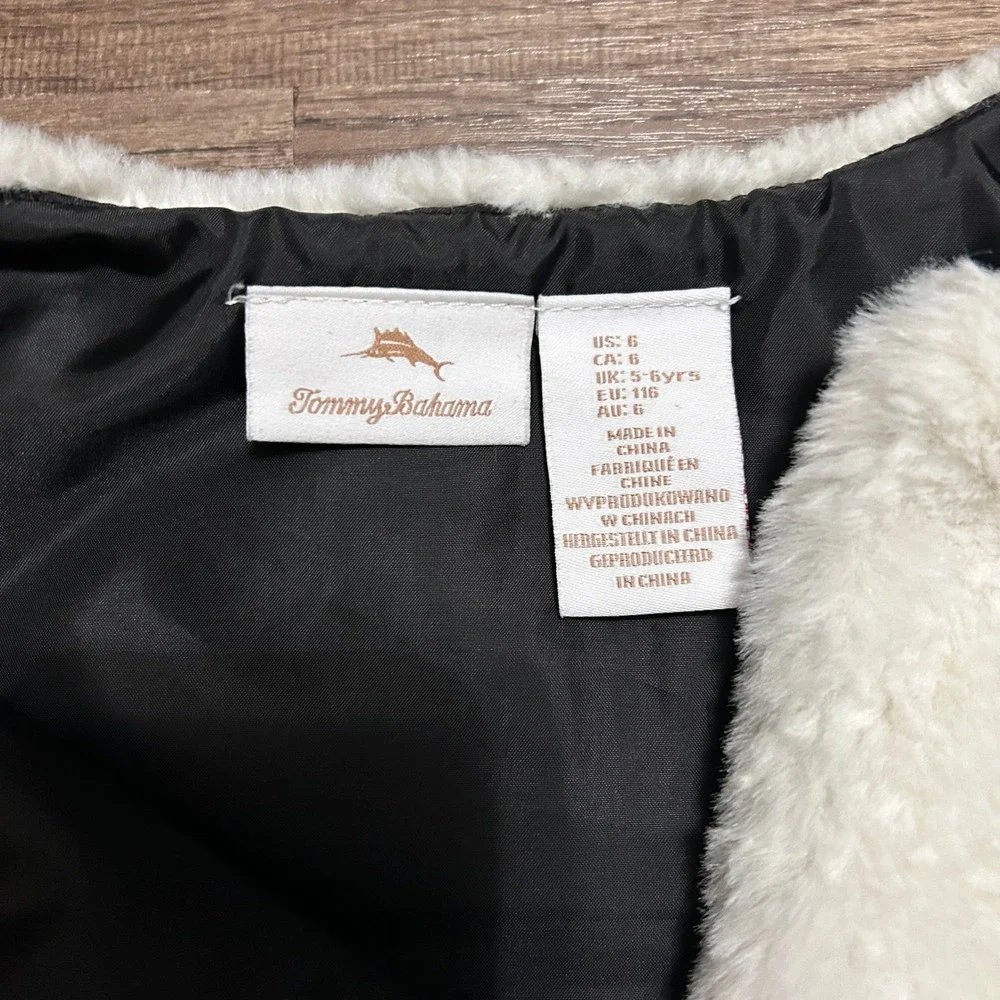 Tommy Bahama Faux Fur Vest Girls 6 White Red Velvet Bow Holiday Elegant Plush